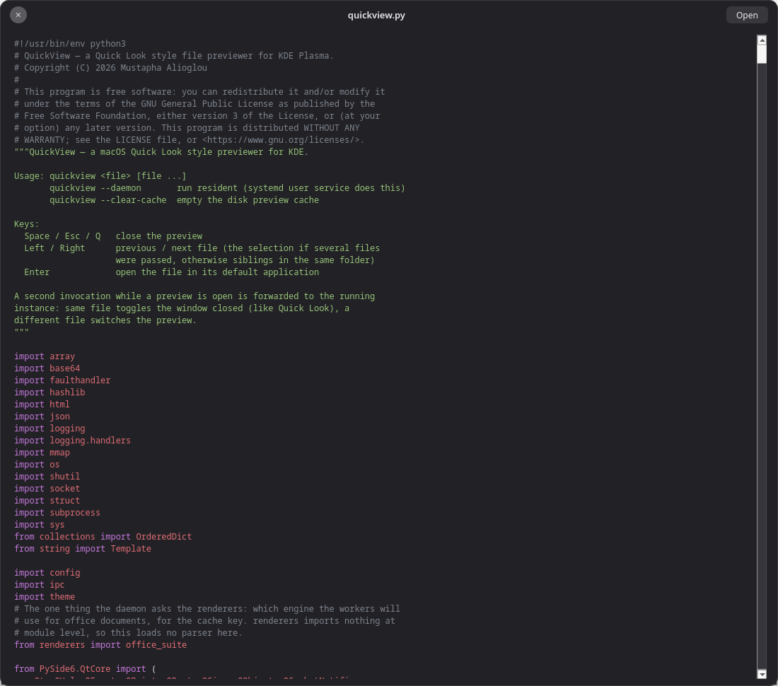 A source file preview